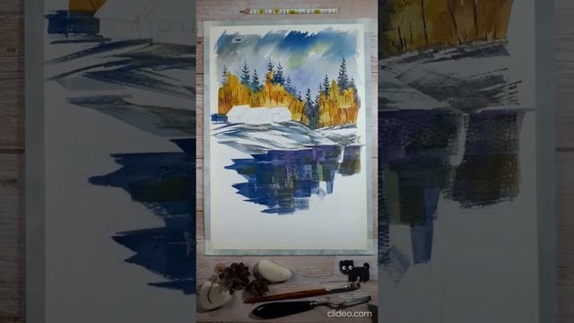 На краю леса и осени. Акварель для начинающих. смотреть онлайн