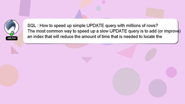 SQL : How to speed up simple UPDATE query with millions of rows? смотреть онлайн