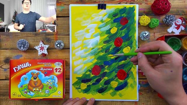 Картина к Рождеству - рисуем красками - Новогодний рисунок смотреть онлайн