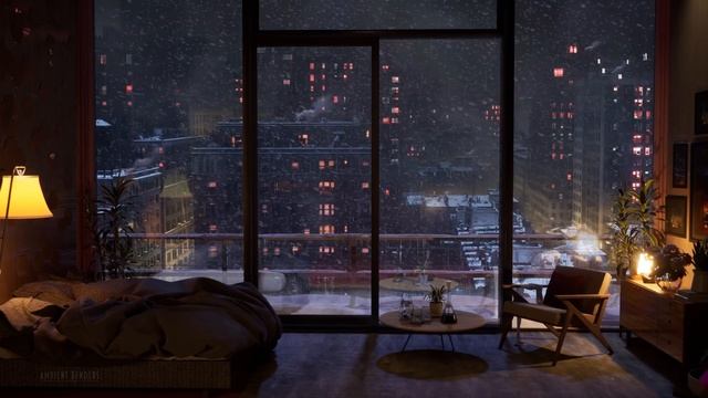 (Night Version For Sleeping) NYC Heavy Snowfall In A Cozy Apartment | 4K |  60FPS
