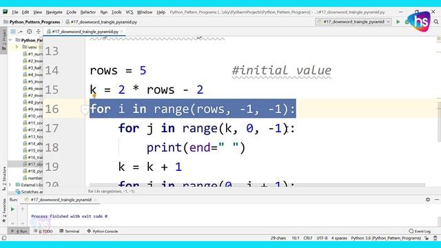 Python Downward Asterisk Pyramid Pattern - Python Pattern Programs - Python Program source code смотреть онлайн