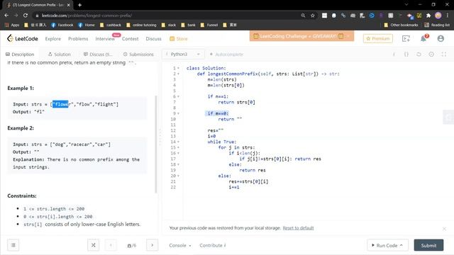 Leetcode 14 Longest Common Prefix смотреть онлайн