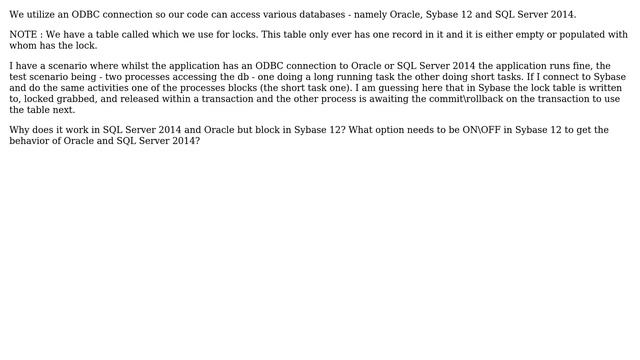 Databases: Sybase 12 to behave like Oracle and SQL Server 2014 - non blocking transaction read смотреть онлайн