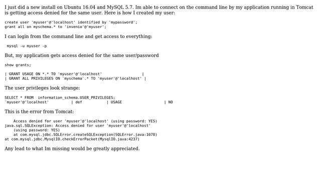 MySQL access denied for user connection with JDBC смотреть онлайн