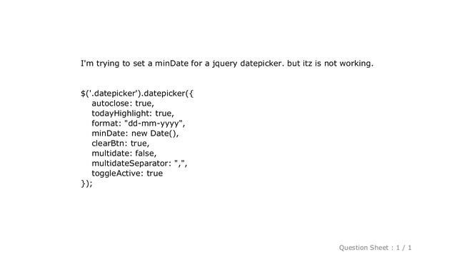 jQuery : jQuery Datepicker minDate is not working in bootstrap смотреть онлайн