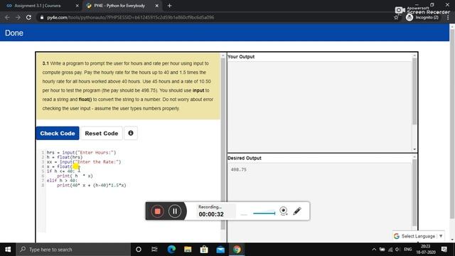 Programming for Everybody (Getting Started with Python) ||Week 5 || Assignment 3.1 Coursera смотреть онлайн