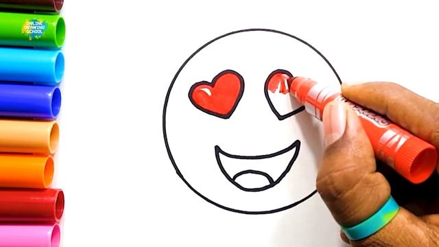 how to draw and color Emoticons heart eyes emoji for Kids learn coloring videos смотреть онлайн