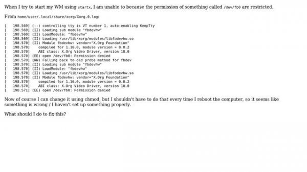 Unix & Linux: startx cannot open /dev/fb0: Permission denied