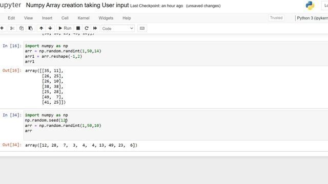 NumPy Library | Reshape , Seed & Creating 1D & 2D NumPy Array by user input смотреть онлайн