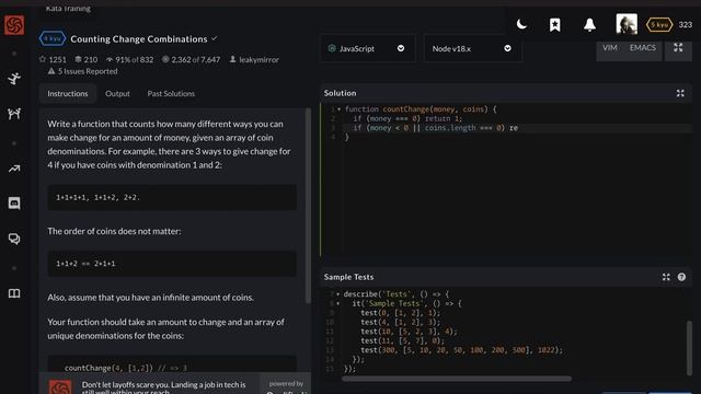 CodeWars || Counting Change Combination || JavaScript || Code Challenge смотреть онлайн