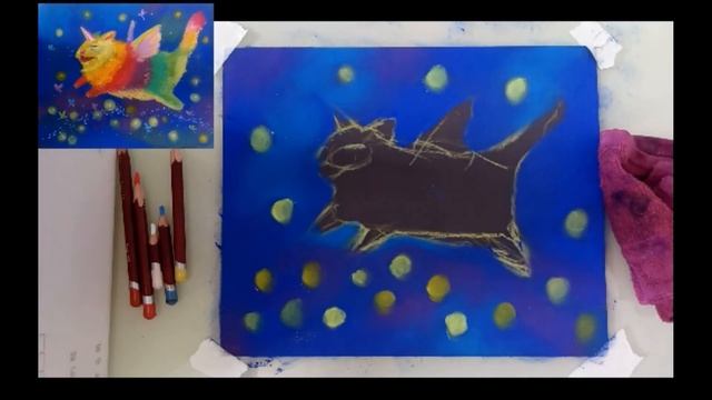 Курс по рисованию кошки. Урок № 3. "Кэтикорн". Пастель на наждачной бумаге. смотреть онлайн
