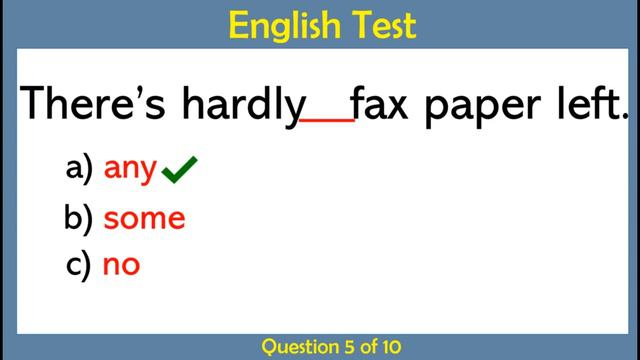 English Grammar Quiz – 10 Questions, Part 164 | Any, Some, No Quiz #englishquiz #englishtest