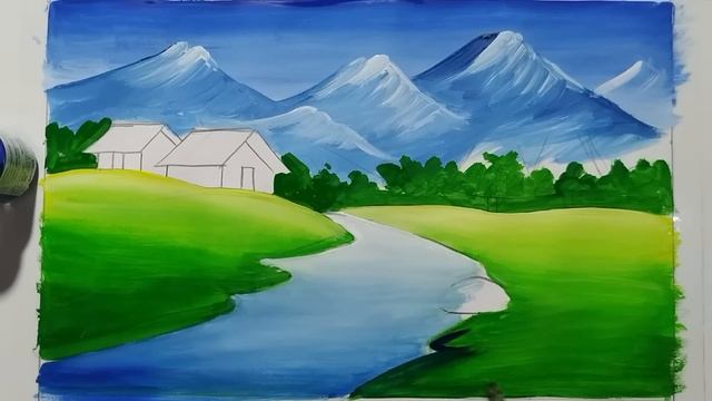 how to draw beautiful scenery painting with poster color,poster color scenery painting step by step смотреть онлайн
