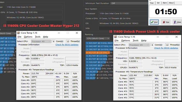 I5 11600k Vs 11400 Test Power Consumption Temperature