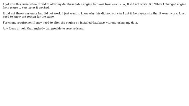 Databases: Alter mysql database engine doesn't work from cluster to other смотреть онлайн