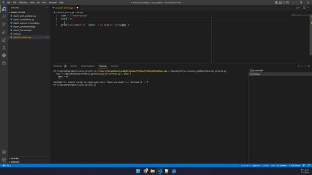 Solución (FIX): PYTHON: SyntaxError: cannot assign to expression here. Maybe you meant ... смотреть онлайн