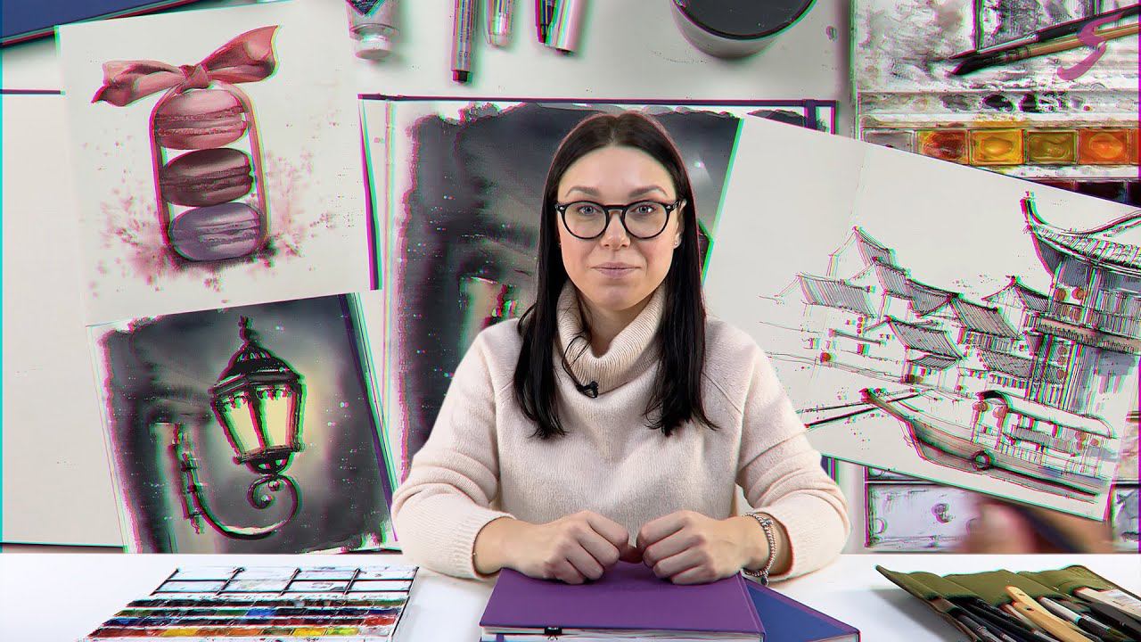 Промо онлайн-курса «Знакомство с акварельным скетчингом» смотреть онлайн