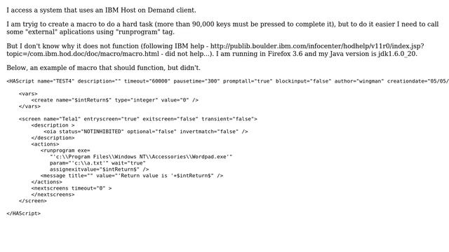IBM WebSphere Host On-Demand (HoD): Cannot run program with "runprogram" command. What can I do? смотреть онлайн