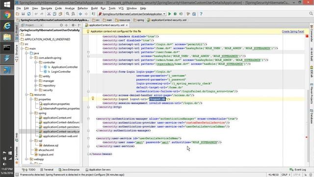 ESpark Adarsh Spring Security Hibernate Custom User Details Xml Application смотреть онлайн