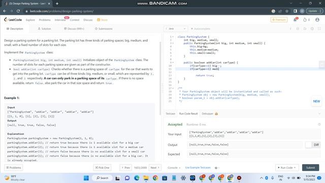 1603. Design Parking System смотреть онлайн