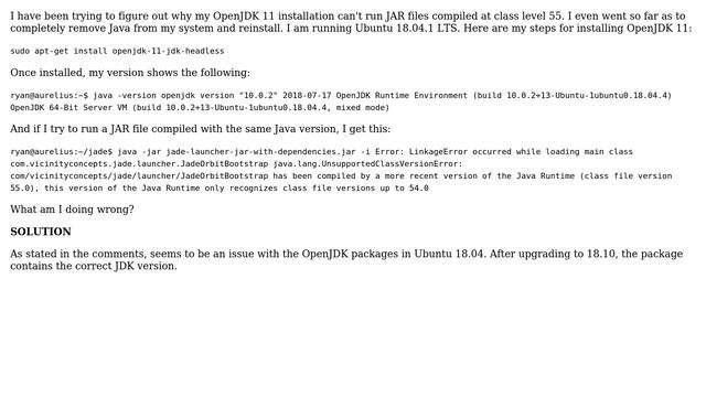 OpenJDK 11 can't run Java 11 JARs смотреть онлайн