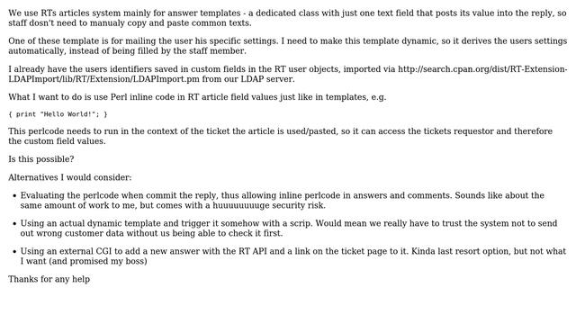 DevOps & SysAdmins: Inline perl in Request Tracker 4.0.8 articles смотреть онлайн