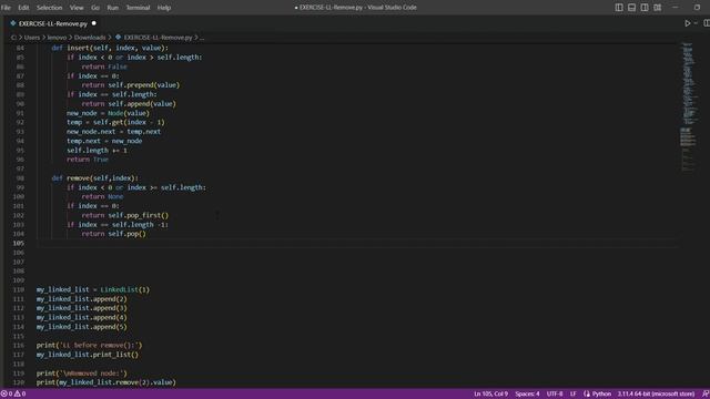 Singly Linked List Implementation with Remove Method in Python смотреть онлайн