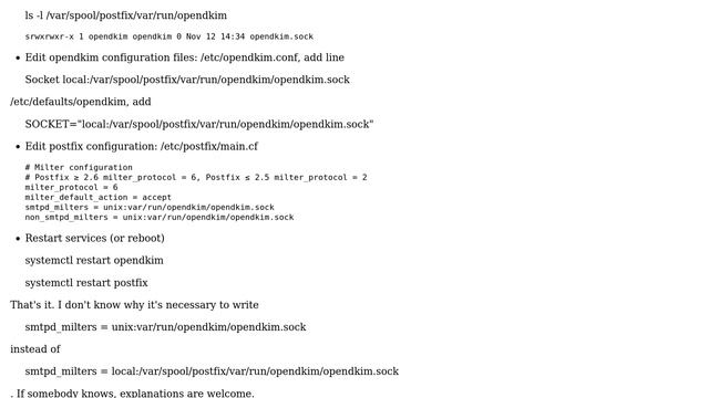 postfix/smtpd: warning: connect to Milter service unix:/var/run/opendkim/opendkim.sock: No such... смотреть онлайн
