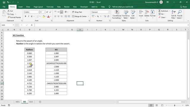 Excel SEC function смотреть онлайн