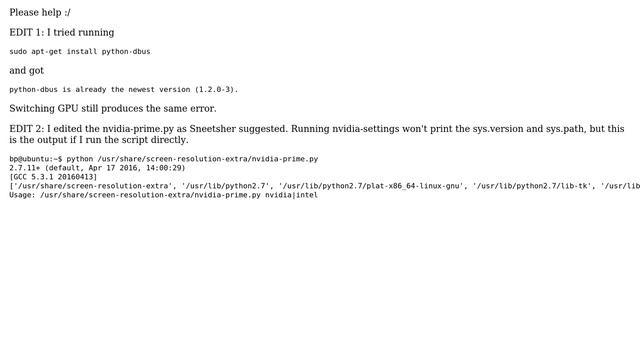 Ubuntu: Nvidia X server - cannot switch to GPU from my Intel, because of python import error смотреть онлайн
