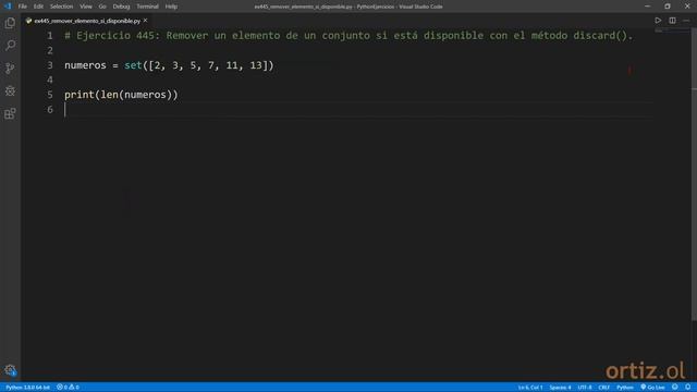 Python - Ejercicio 445: Remover un Elemento de un Conjunto Si Está Disponible con discard() смотреть онлайн