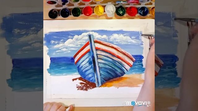 Как нарисовать лодку на берегу моря. Рисование гуашью. часть2 смотреть онлайн
