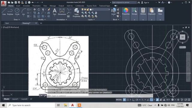 How to use calculator ,fillet command,trim command,giving dimensions in AUTOCAD for beginners смотреть онлайн