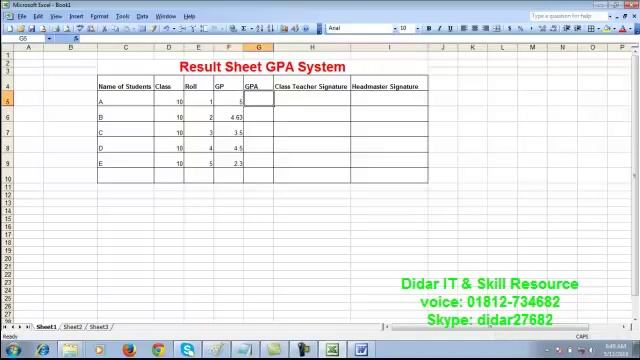Microsoft Excel 2003 (Result Sheet GPA System) смотреть онлайн