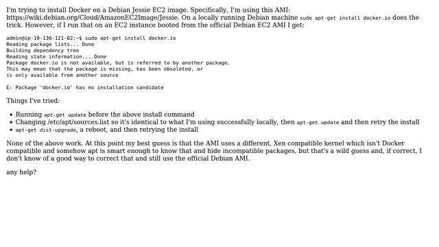 DevOps & SysAdmins: docker.io package reports missing only on EC2 смотреть онлайн