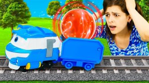 Видео для детей про игрушки из мультфильма Роботы Поезда – Паровозик Кей и Тойклаб ищут энергошар!