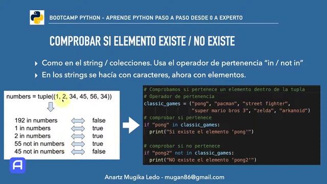 Bootcamp Python 3 - Tuplas - Comprobar si un elemento existe / no existe смотреть онлайн