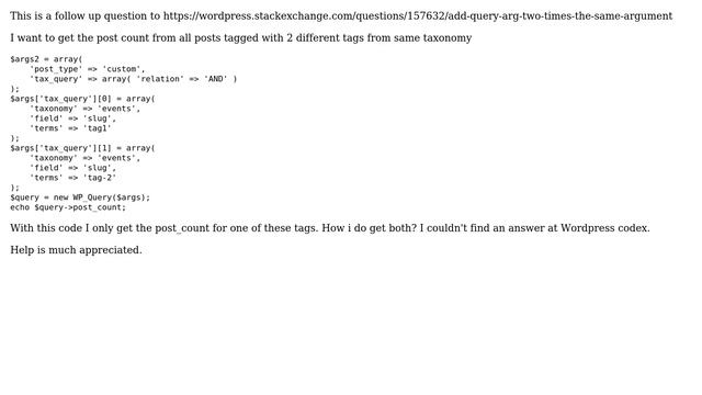 Wordpress: WP_query taxonomy + get all posts with two terms from same taxonomy смотреть онлайн