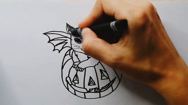 Как нарисовать КОТА в тыкве / Рисунок на Хэллоуин / How to draw a CAT in a pumpkin смотреть онлайн