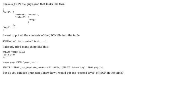 Databases: How to import values of a JSON to PostgreSQL? смотреть онлайн