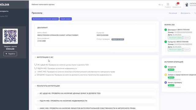 Moldir - Формирование заключения по итогам проверки данных декларанта смотреть онлайн
