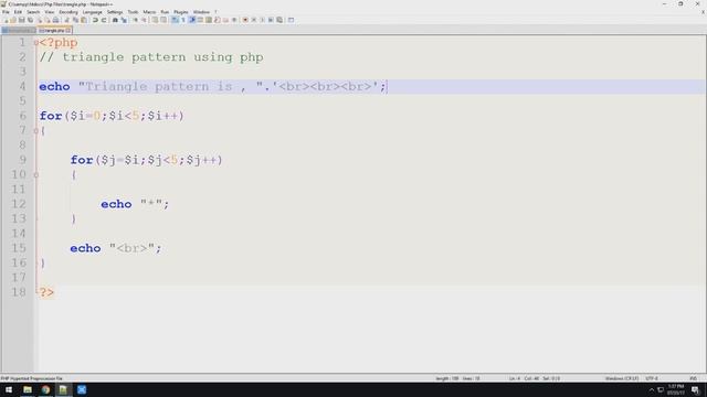 Example 5 - Write a Program Display Star triangle pattern using php смотреть онлайн