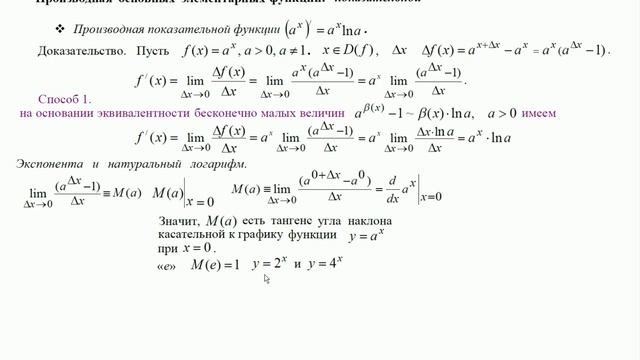 Матанализ Дифференциальное исчисление Лекция 2 Часть III Производная показательной функции смотреть онлайн