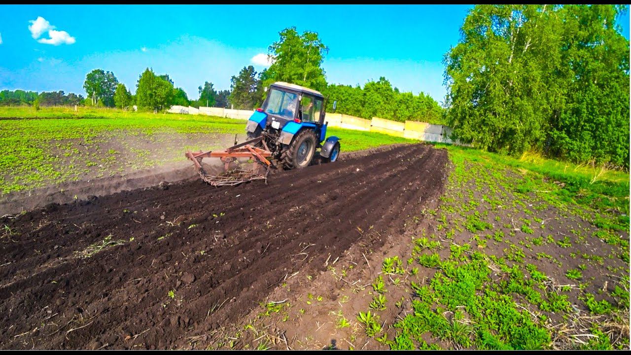 Пашем поле под посадку картофеля на тракторе МТЗ-892.2. За тем нарезаю борозды. смотреть онлайн