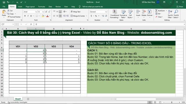 Cách thay số 0 bằng dấu gạch trong Excel, thay số 0 bằng - trong Excel смотреть онлайн