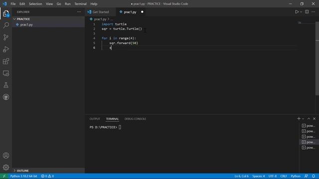 Drawing a square with PYTHON using TURTLE MODULE in VS CODE || PYTHON for beginners || смотреть онлайн