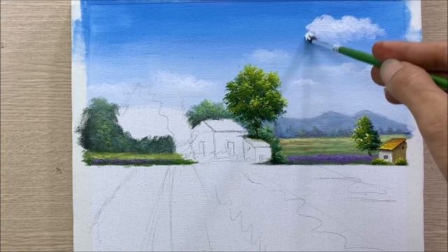 Daily Art #001 / Acrylic / Lavender Field Acrylic Painting смотреть онлайн