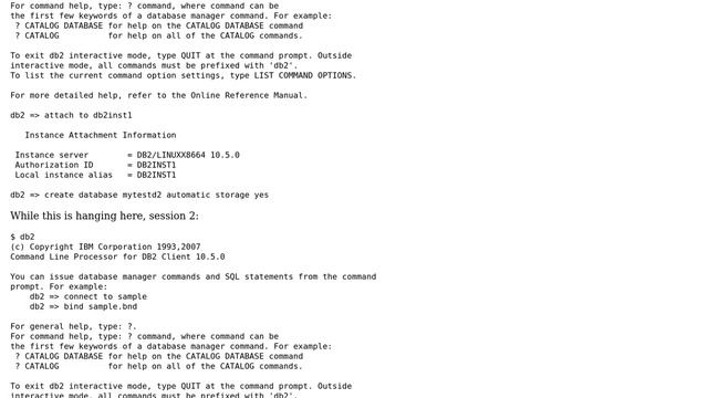 db2 LUW help for an oracle user : create database hangs without any output, but database got... смотреть онлайн