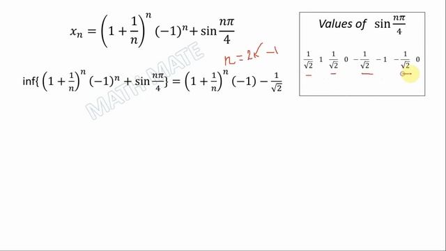 X = (1+1/n)^n*(-1)^n+sin(n*pi/4) | Demidovich 112