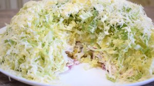 Праздничный слоёный салат с курицей и пекинской капустой " Лебединый Пух" Очень нежный лёгкий воздуш
